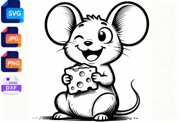 Download Cute Mouse with Cheese Outline SVG PNG - Cute Collection