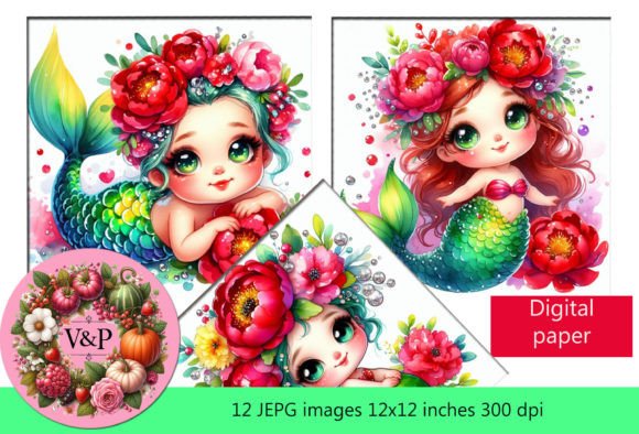 Download Cute Mermaid Alcohol Ink Digital Paper - Cute Collection