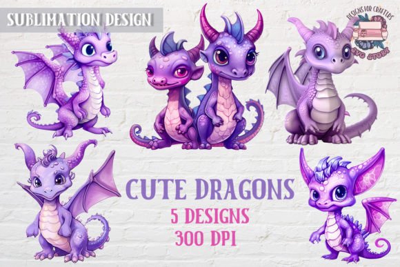 Download Cute Violet Dragons Sublimation Design - Cute Collection