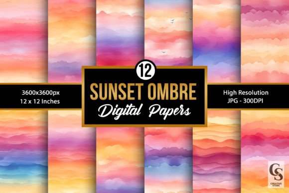 Download Summer Watercolor Sunset Ombre Patterns - Sunset Collection